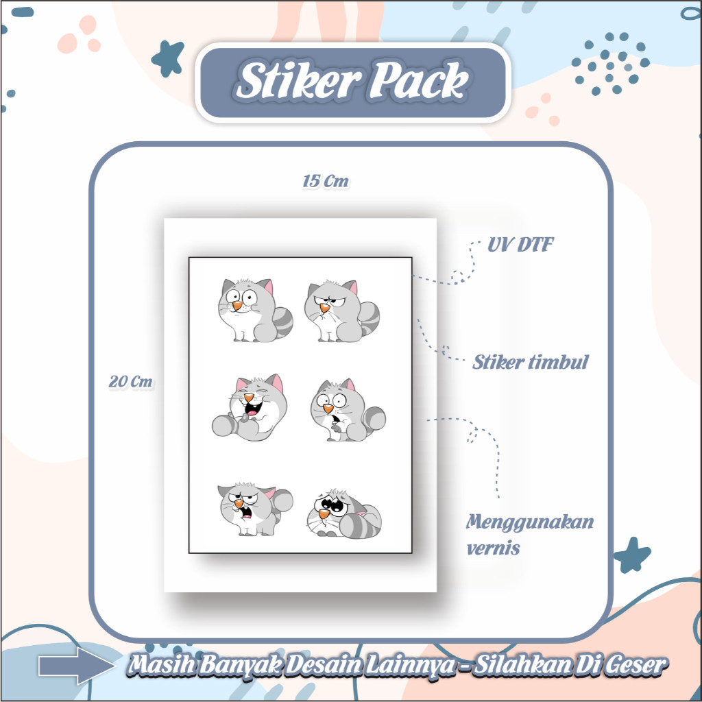 

Stiker Timbul UV DTF Tempel Hape Laptop Helm Kulkas Koper Cermin Kucing/Cat 2 Putih Abu-abu P27