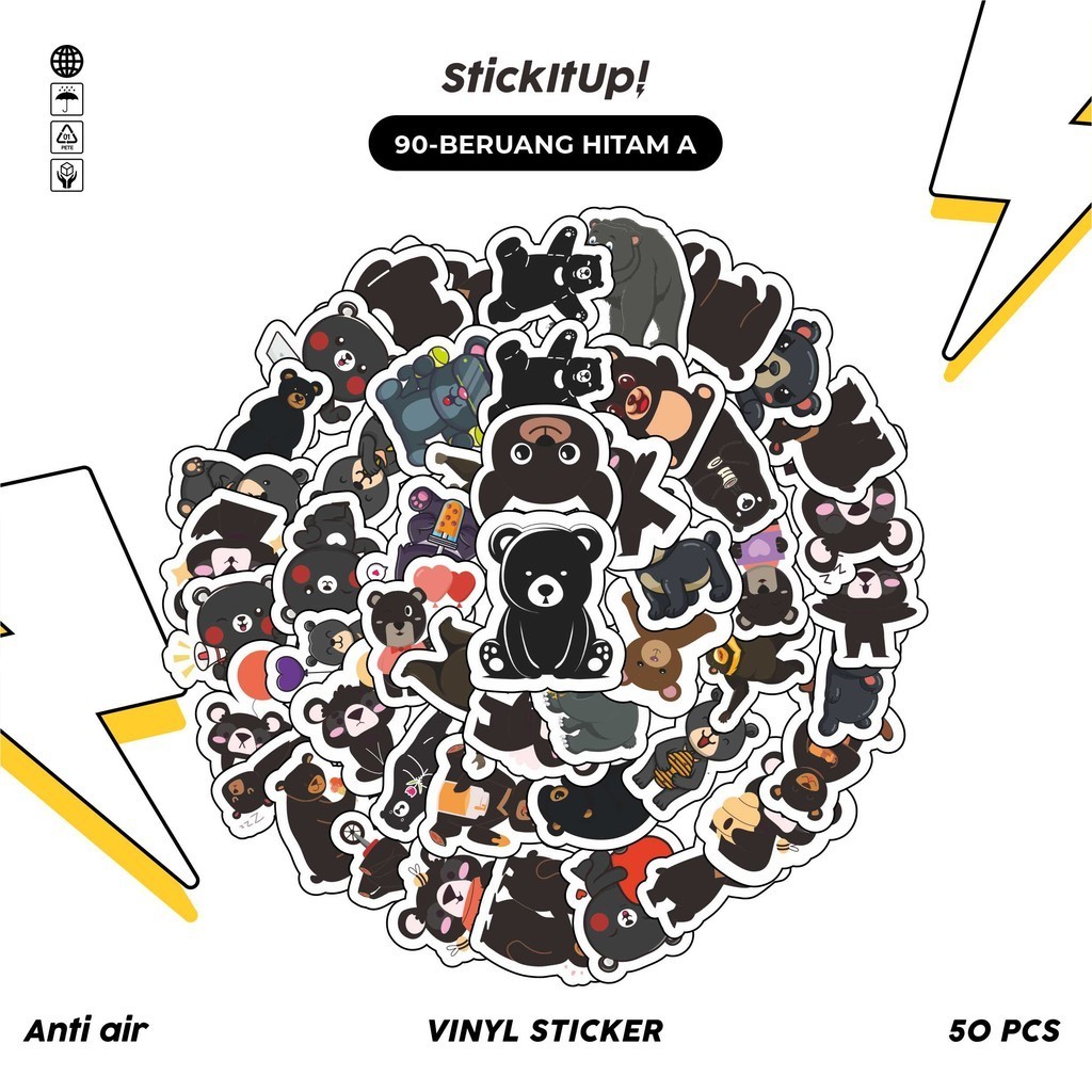 

COD✨ StickitUp100 Pcs Stiker Motif Hewan Beruang Hitam Lucu Anti Air Untuk Dekorasi Notebook Sepeda Skateboard Handphone DIY