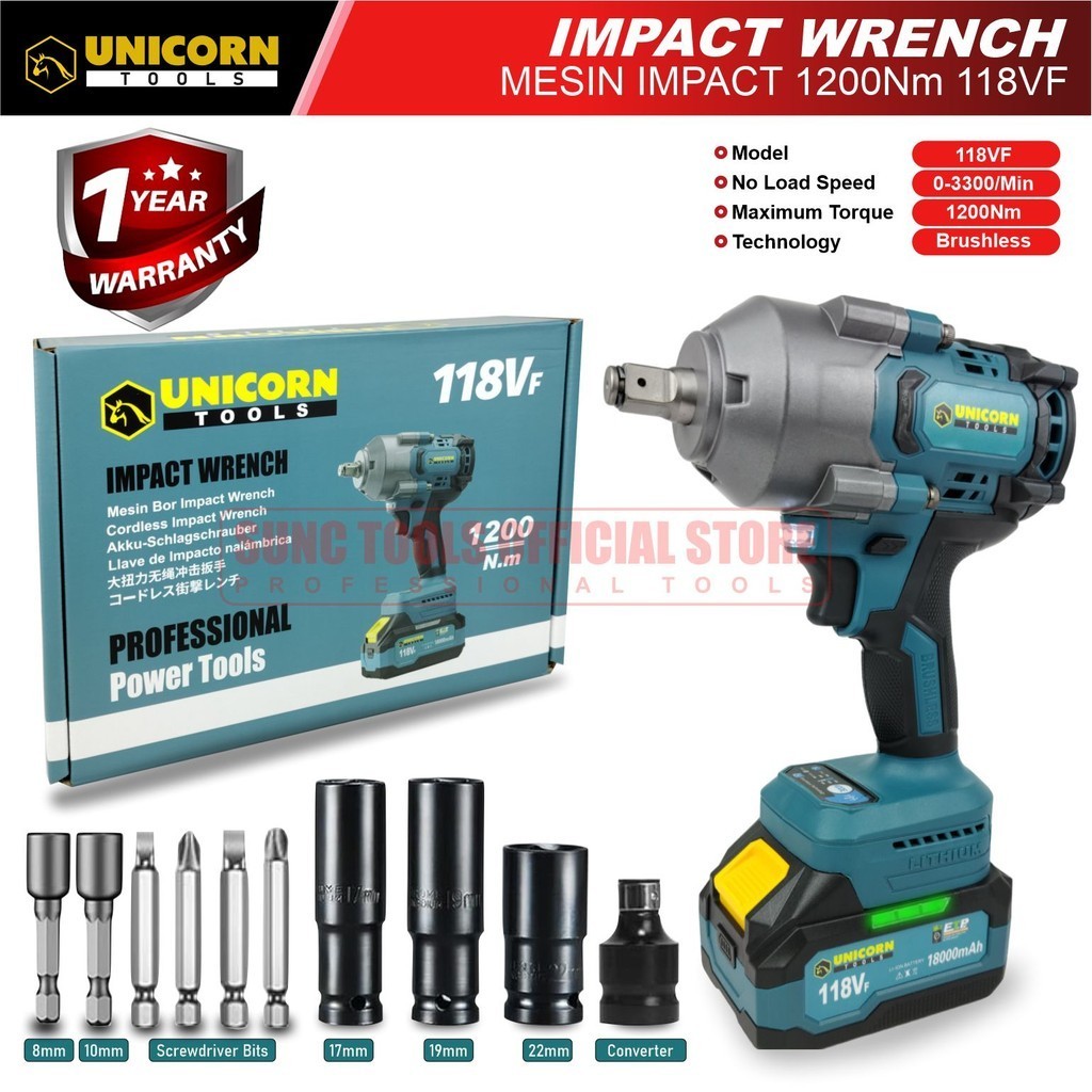 Wrench Impact Mesin Impact Baterai Torsi Besar 1200Nm 118Vf