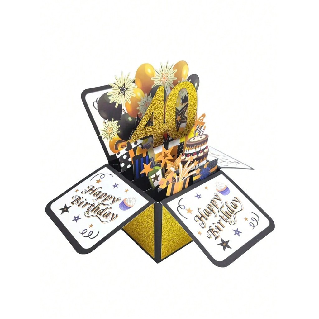 

1PC, 18/30/40th Happy Birthday Pop-up Tape Note and Envelope 3D Pop-up Birthday Cards, Small Business Supplies