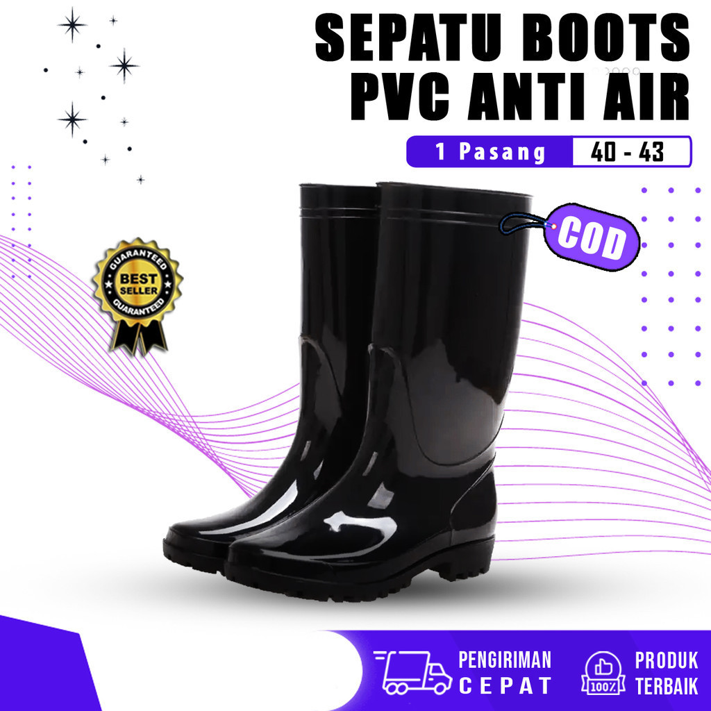 SEPATU BOOTS PRIA KARET PROYEK JEEP HITAM SEPATU SAFETY BOOTS ANTI AIR BAHAN PVC