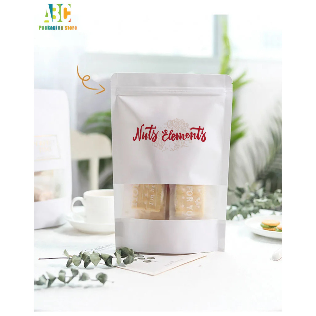 Best Selling,White Kraft Paper Bag,Frosted Window,Waterproof,Nut,Biscuit,Food,Packaging Bags,Custom 