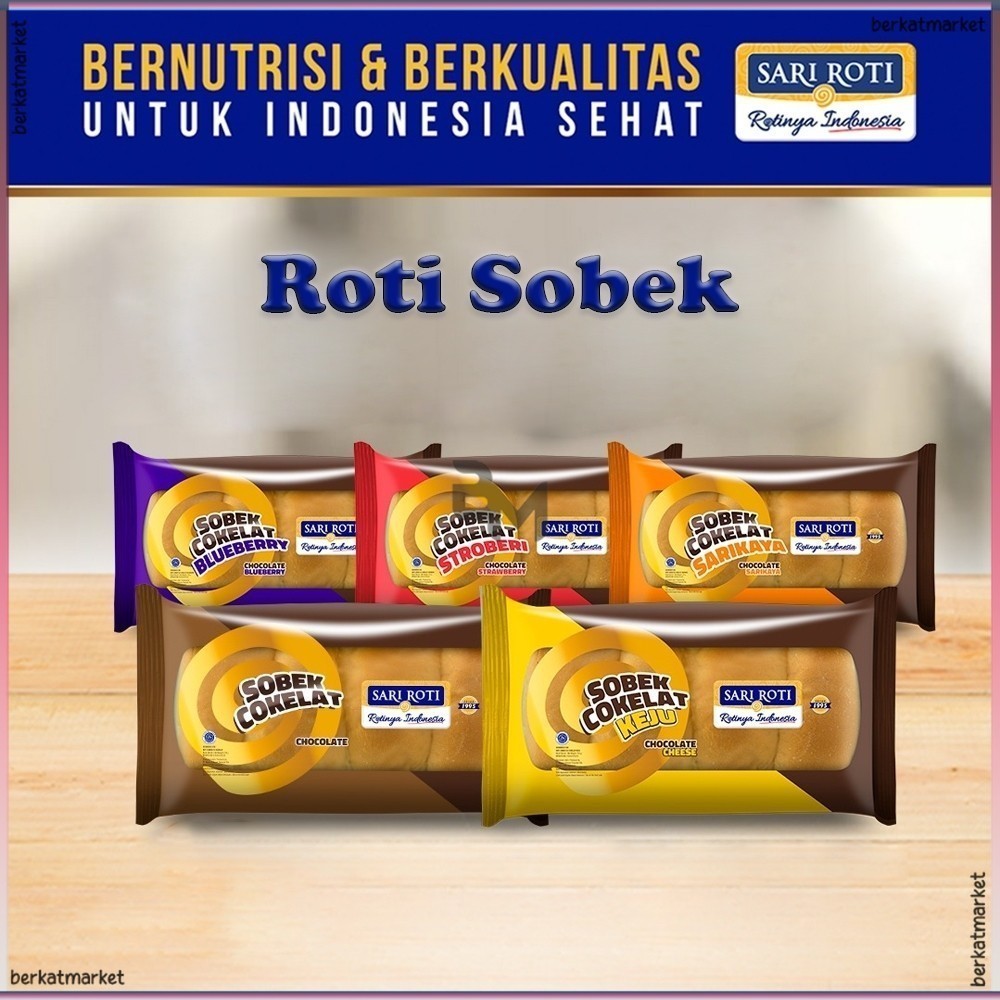 

Sari Roti Sobek Selai 216g - Rasa Cokelat, Stroberi, Blueberry, Keju, Nikmati Sensasi Manis & Lembut