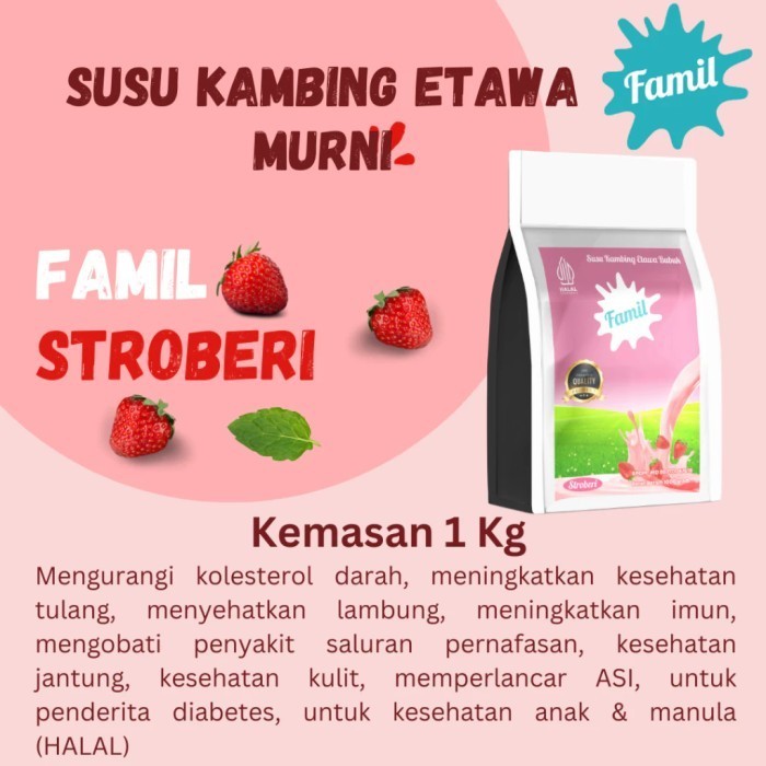 

TERJUAL Susu Kambing Etawa Bubuk Famil 1kg Rasa Stroberi / Halal Kaya Manfaat