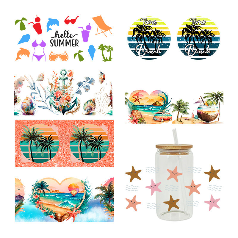 

UV DTF Summer Collection Transfer Happy Juice Printed Sticker For The 16oz Libbey Glasses Wraps Bottles D1837