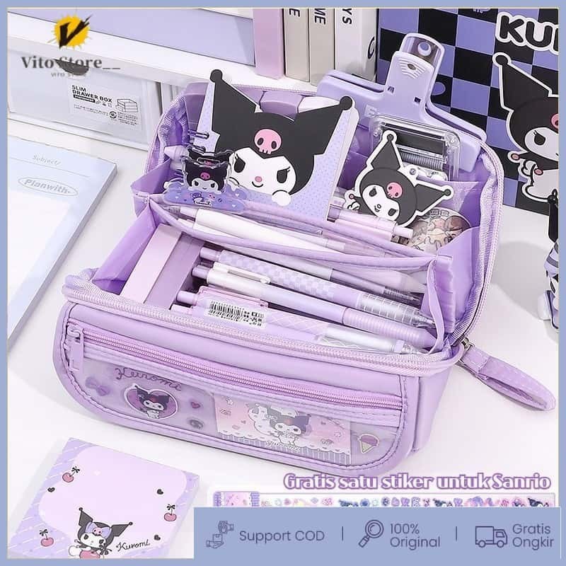 

（COD）Tas Pensil Kartun Sanrio Kapasitas Besar Tas Pensil Kuromi Melody Lucu Kotak Penyimpanan Alat Tulis Siswa Multifungsi