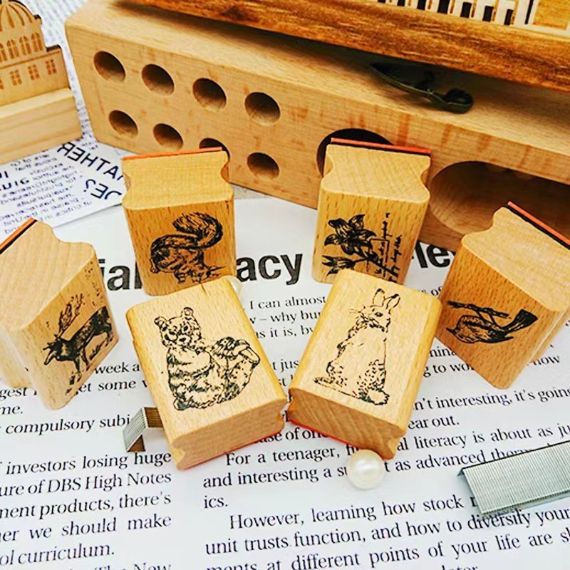 

Creative Stationery Cute Forest Wooden Retro Seal DIY Handbook Diary Decorative Wooden Seal 6 Choices