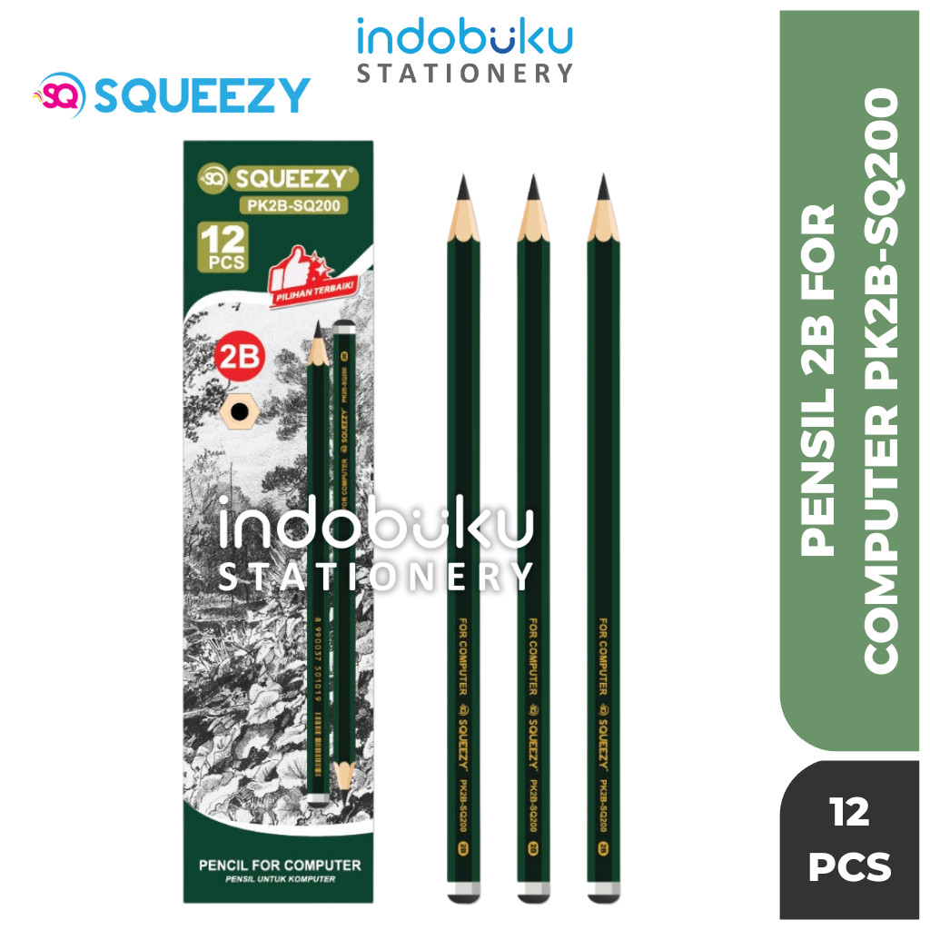 

( 12Pcs) Pensil 2B Murah / Pensil Kayu 2B Hijau Squeezy PK2B-SQ200