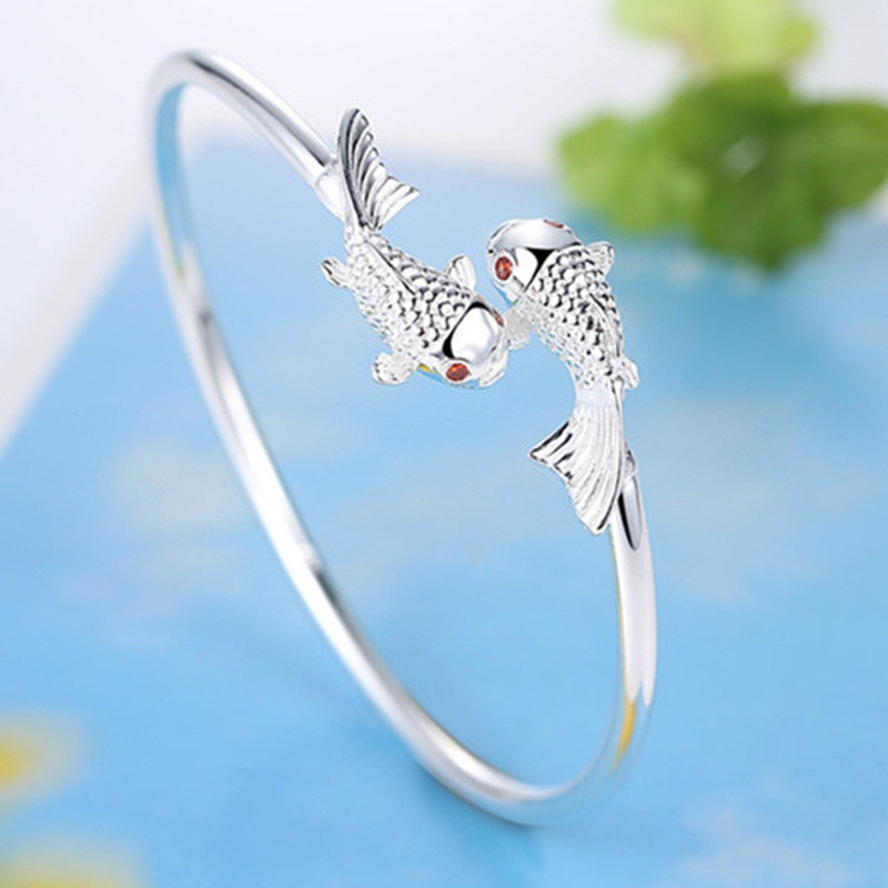 Trending products 999 Sterling Silver Luxury goldfish bracelets Bangles for women fashion classic pa