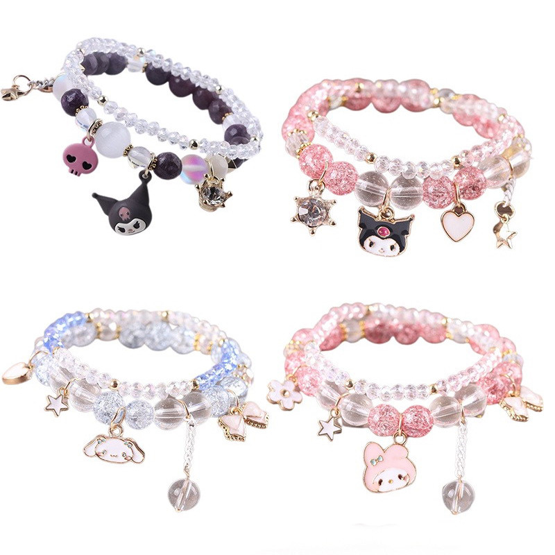1PCS Kawaii Anime Sanrio Kuromi My Melody Bracelet Cinnamoroll Crystal Beads Bracelet Jewelry Gift P