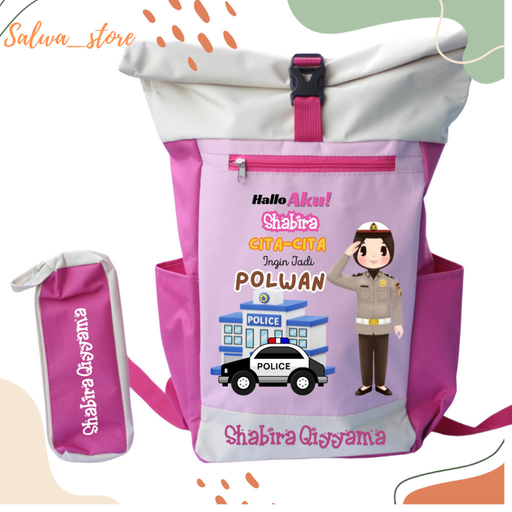 Tas Anak - Tas Sekolah anak Custome Nama - Tas Kids Roll - Tas Backpack Sekolah Anak Cita-cita Polwa