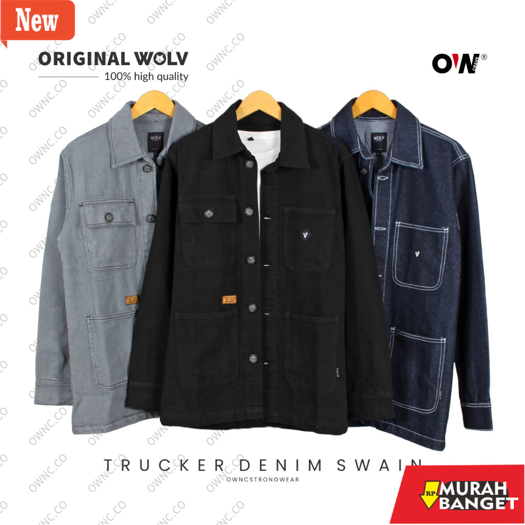 Jaket terbaru yg lagi viral- WOLV - Jaket Jeans Denim Trucker Premium Original Wolv Pria Wanita Terb