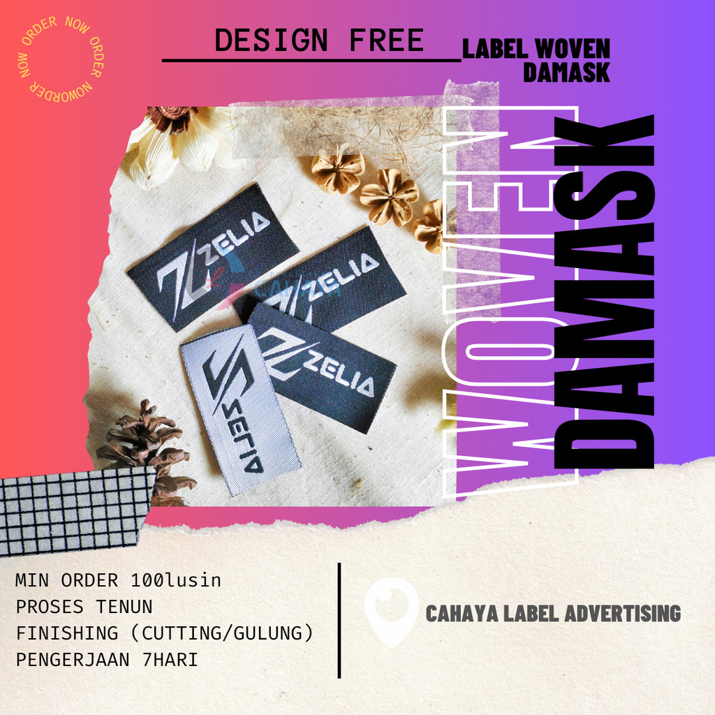 

2x5cm Label Woven Damask / Label Baju Rajut / Label Bordir