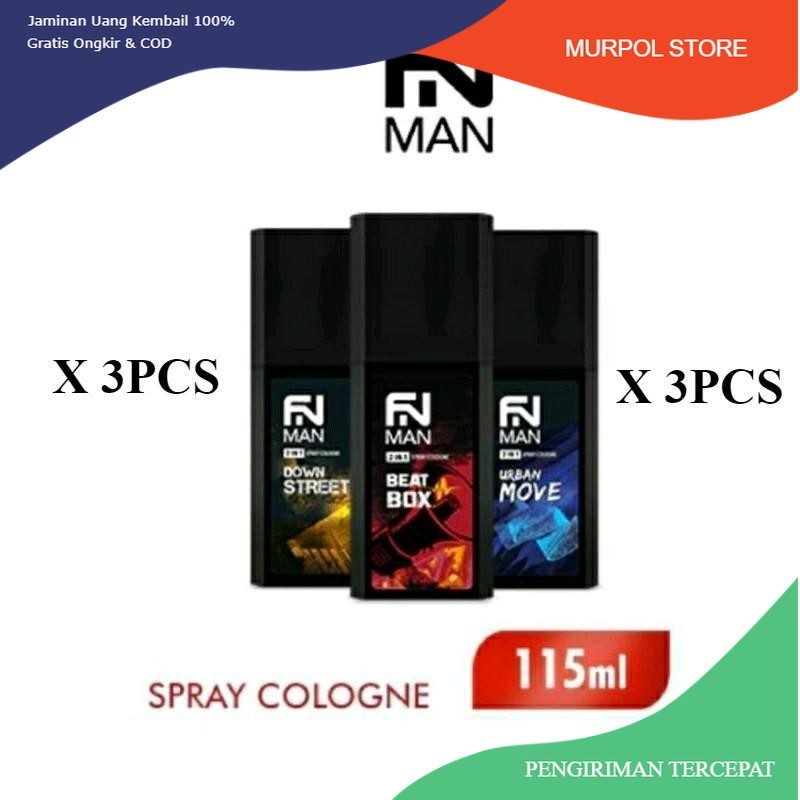 (PAKET PARFUM COWOK) FN MAN 2in1 SPRAY COLOGNE 115ml ISI 3PCS