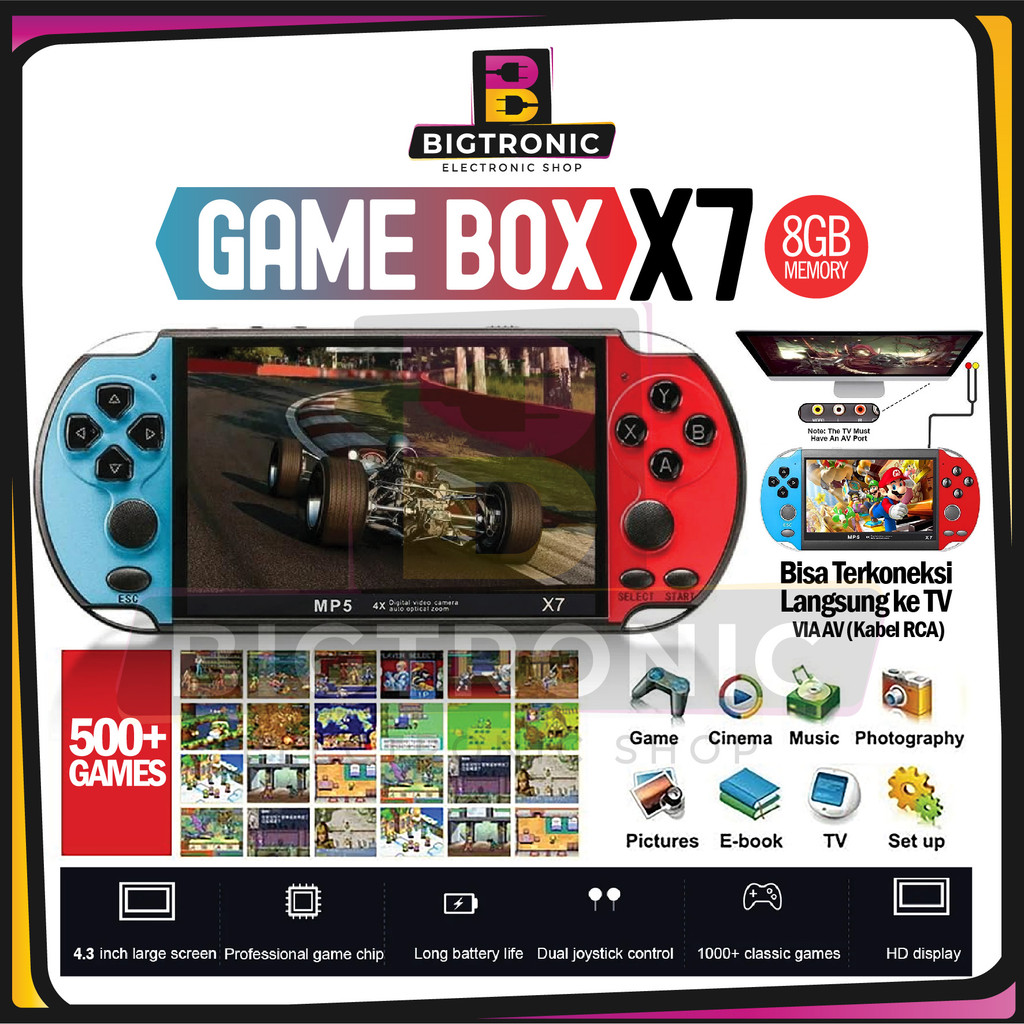 Game Box X7 Enhanced Edition Gameboy Psp X7 Handheld Console 5.000+ Games 4.3Inch Mp5 Music Video