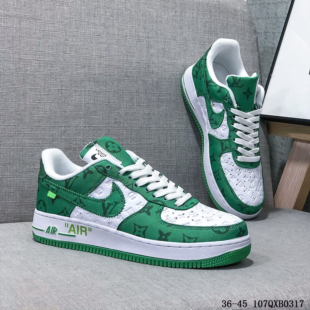 Louis Vuitton x Nike Air Force 1 Low cut Casual Shoes Sneakers For Men Women Green White