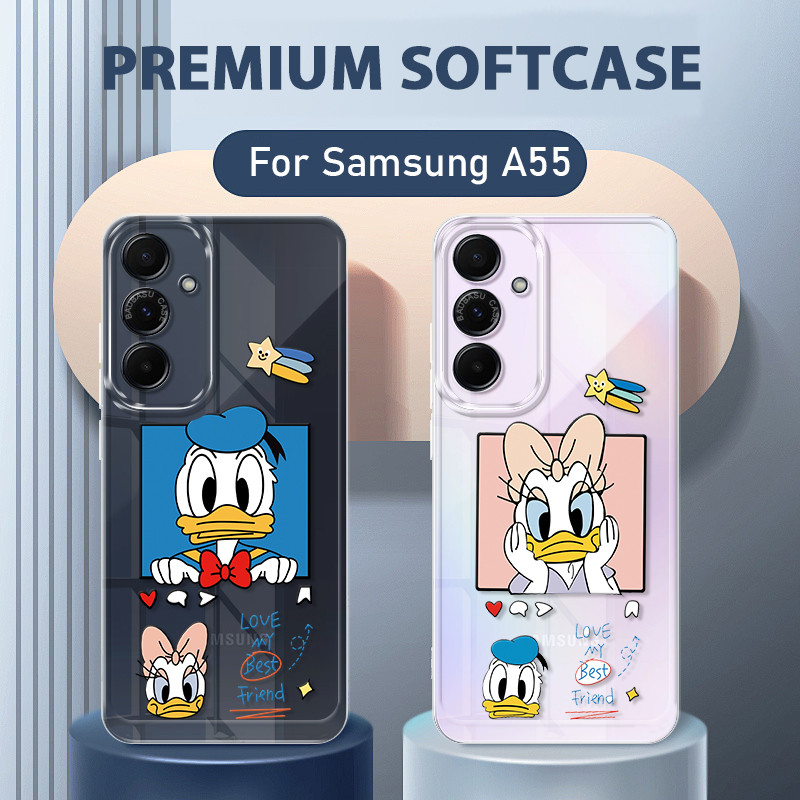 Donald Duck Couple Soft Case Samsung A55 5G Lucu Terbaru Casing Galaxy A55 5G Case Hp Clear Spiderma