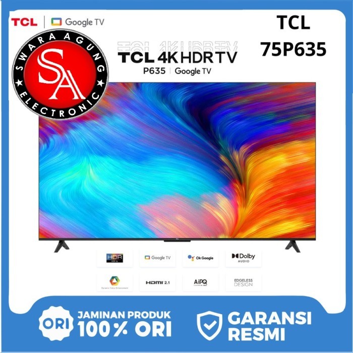 Led UHD Google TV 75 Inch TCL 75P635 (Khusus Medan)