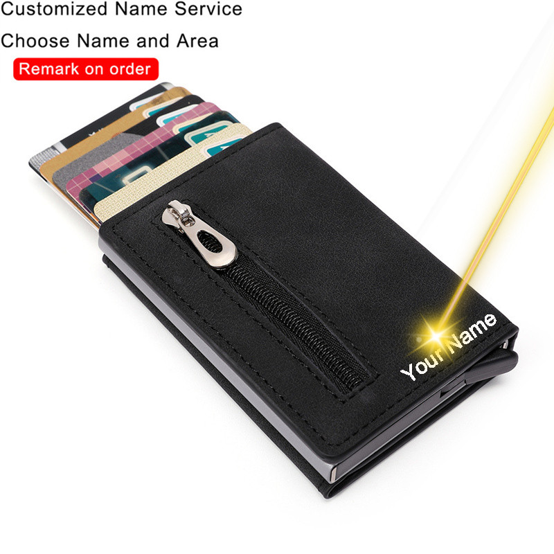 Bycobecy Rfid Smart Wallet Credit Card Holder Custom Name Business Men Woman Leather Wallet Pop Up M