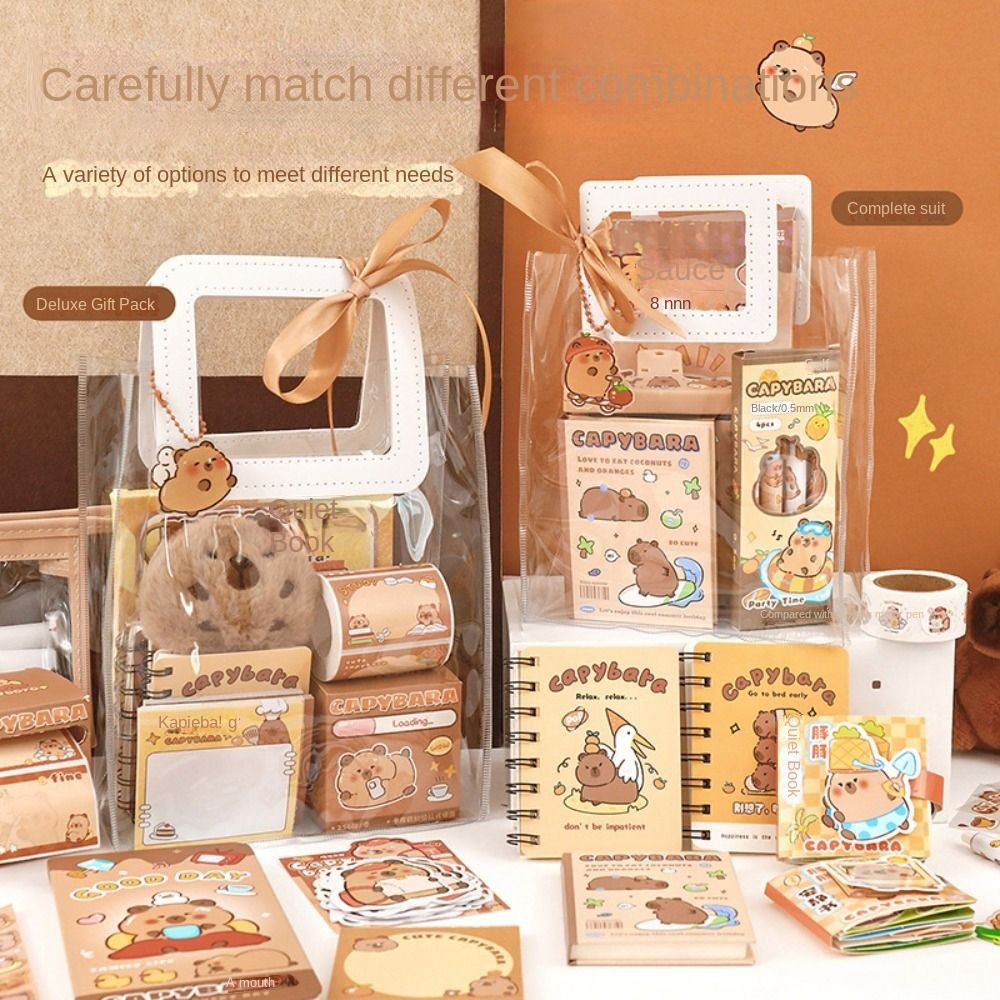 

Cartoon Capybara Stationery Set Abundant with Handbag Stickers Notepads Plush Pendants Kawaii Cute Graduation Gift