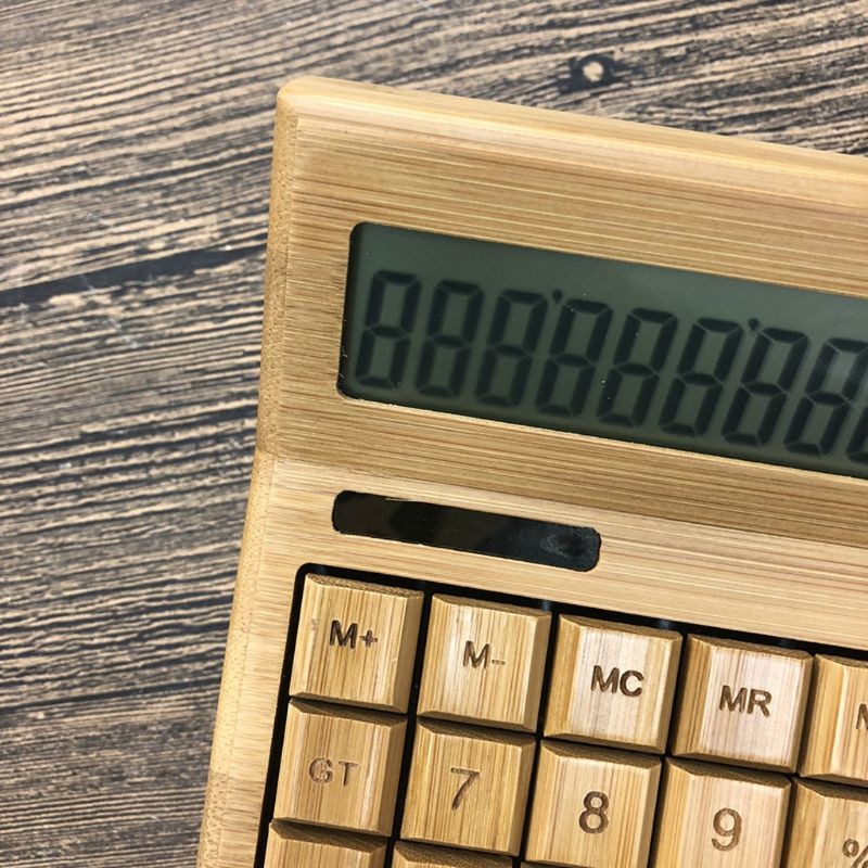 

Functional Desktop Calculator Solar Power Bamboo Calculators with Large Display