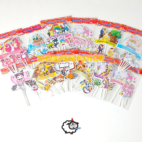 CAKE TOPPER TUSUK PLASTIK KARAKTER PRICESS SANRIO SEPAK BOLA Kartun Kue Ulang Tahun Happy Birthday A