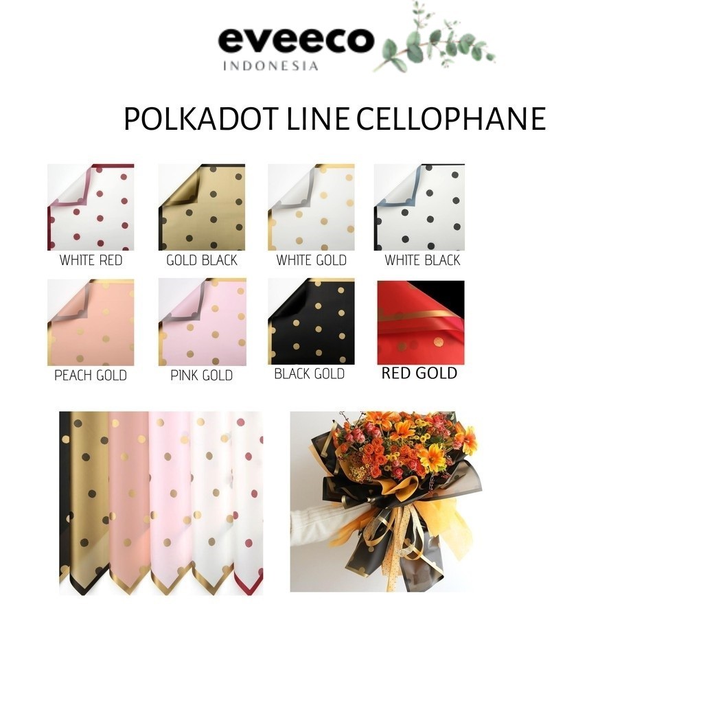 

EVEEco - (5 LEMBAR) - FL29 DOTLIS Kertas Bunga Paper Buket Motif Polkadot List Transparan Florist Kado Cellophane