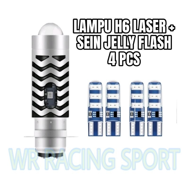 PAKET MURAH LAMPU LED DEPAN H6 LASER PLUS SENJA AC DC + LAMPU SEIN JELLY FLASH 4 PCS UNIVERSAL SEN K