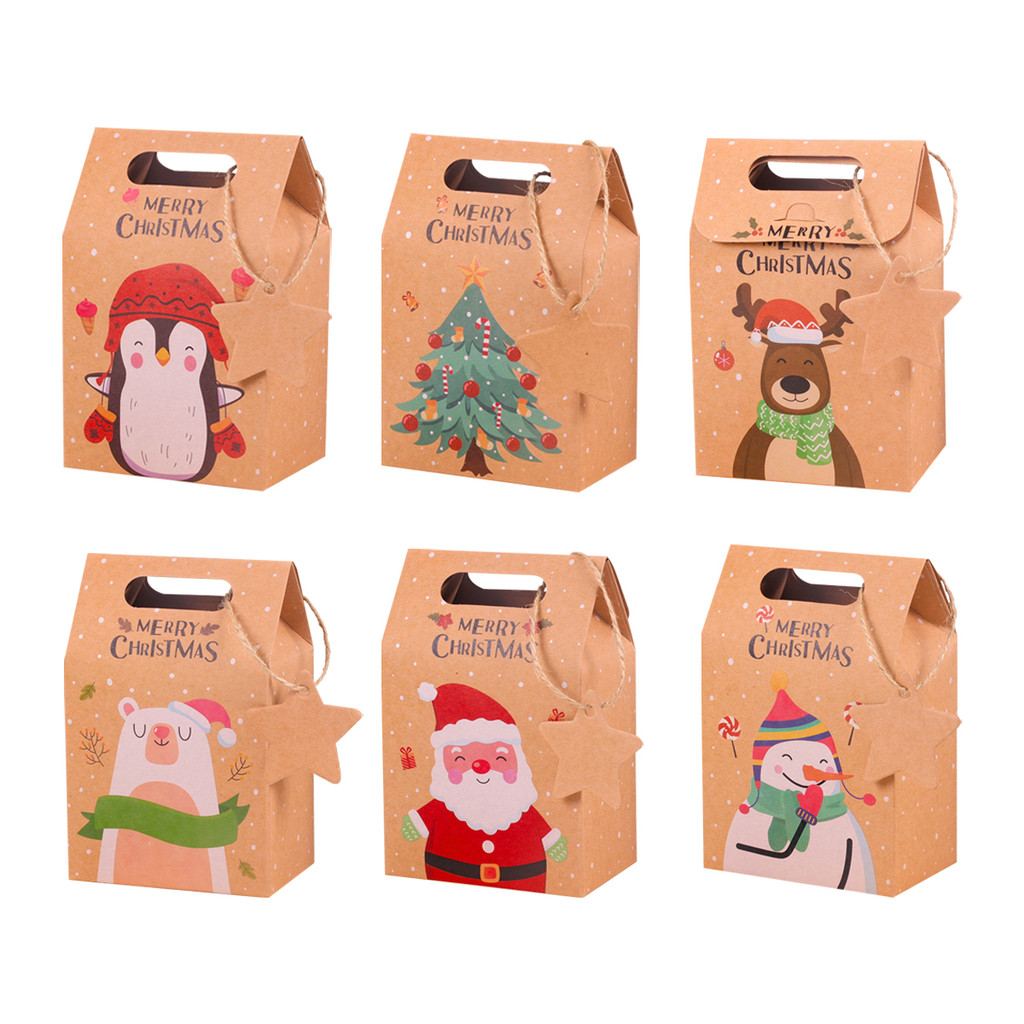 

6/12Pcs Kraft Paper Christmas Candy Gift Box with Star Tag Santa Cookies Packging Bags New Year Party Decoration Supplies