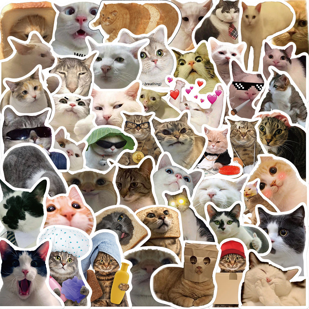 

50PCS Funny Cute Cat Stickers Cartoon Decals Cup Stationery Guitar Phone Bicycle Laptop Luggage Car Graffiti Kids Toys