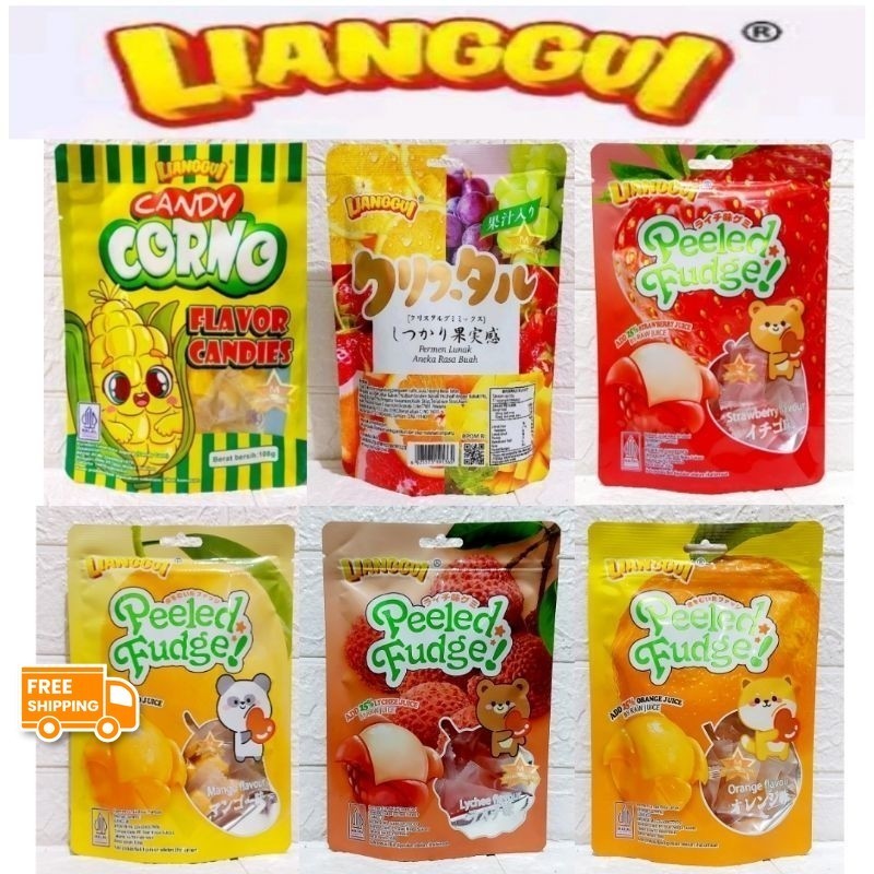 

[Makanan manis halal]LIANGGUI HALAL PEELED FUDGE 108gr/ LIANG GUI PERMEN LUNAK ANEKA RASA BUAH/ JERUK/ STROBERI/ JAGUNG/ MANGO/ MANGGA/ LIANGGUI