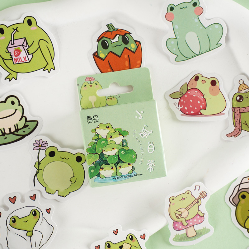 

46PCS Fresh Frog Paper Small Sticky Sticker Aesthetic DIY Decoration Scrapbooking Stationery Hand Accounting Supplies for Kids