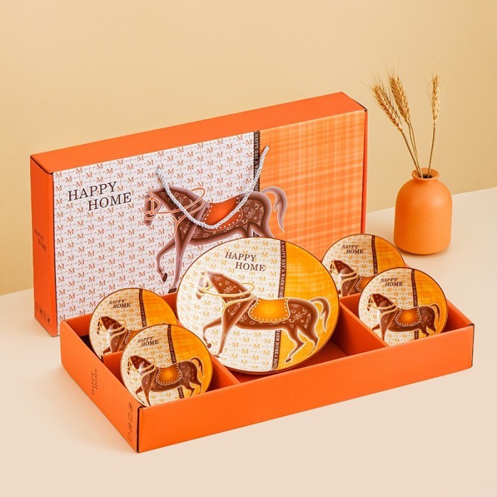 

Hadiah Piring Set Kuda Orange / Hampers Imlek Mangkok Jepang Gift Box - 1Plate + 4Bowl