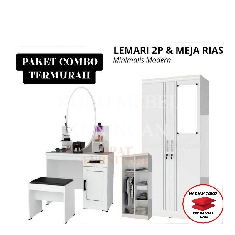 Paket Murah 1 Set Lemari 2 pintu Dan Meja Rias Olympic / Lemari Baju / Meja Rias Putih PURWOKERTO