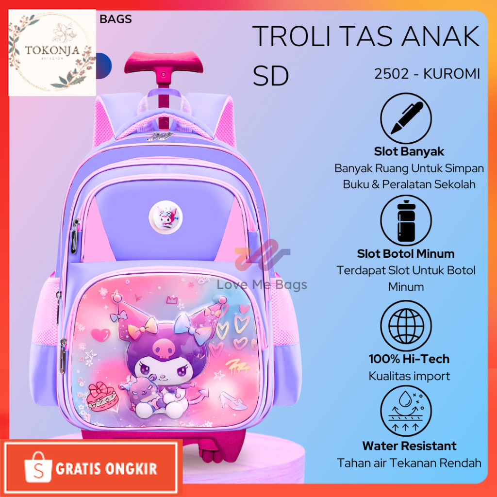 Tas Anak Lucu / LMB Tas Troli Anak Sekolah Perempuan SD Import Karakter Kartun Lucu Sanrio Kuromi Un