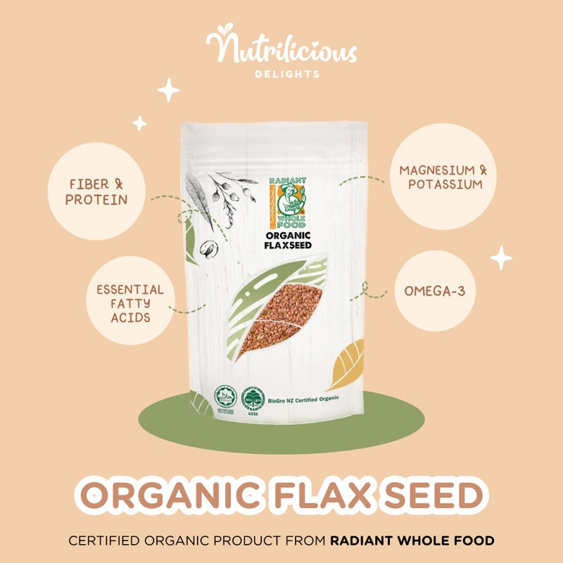 

Organic Brown Flax Seeds Radiant Whole Food 500 Gram Biji Rami Organik