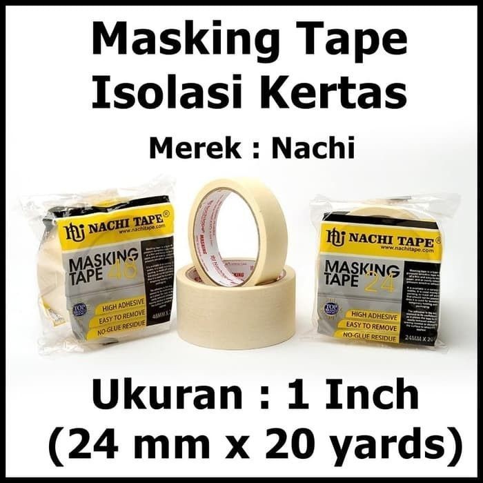 

NACHI Lakban Kertas Masking Tape 24mm Solasi kertas Isolasi Kertas 24 mm 20 yard Isolasi solasi Kertas Nachi Tape Original