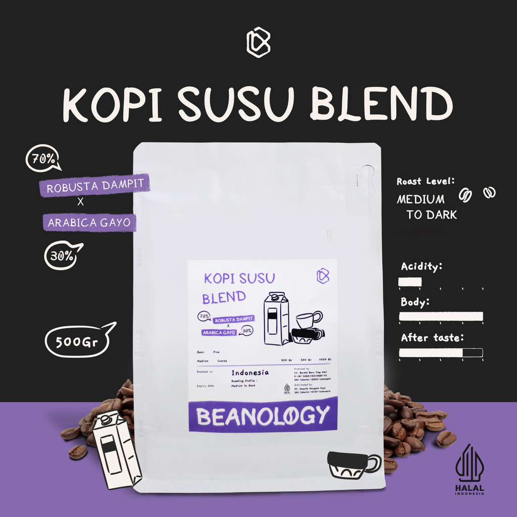 

Biji kopi bubuk Kopi Susu Blend 500G Arabika Robusta Coffee Roasted Bean Espresso -Beanology Coffee