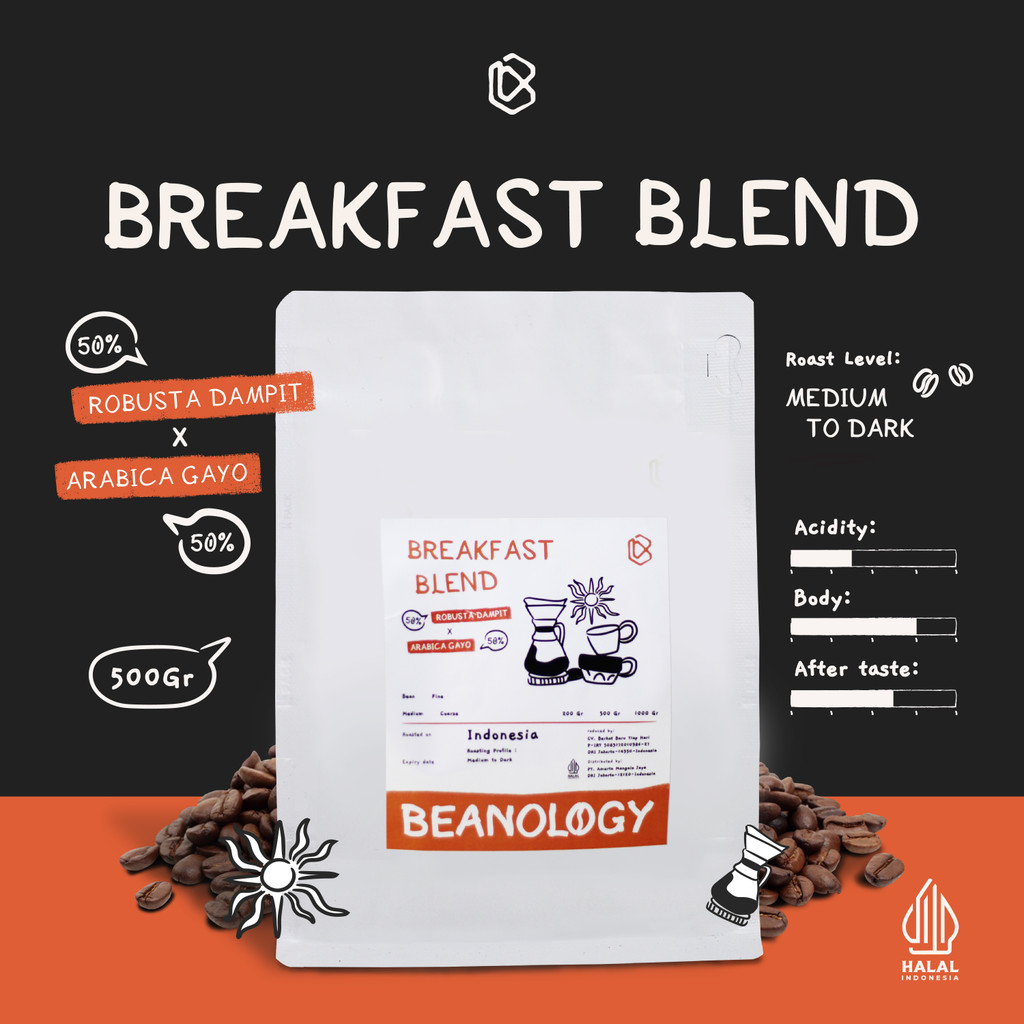 

Biji kopi bubuk Espresso Breakfast Blend 500G Arabika Robusta Coffee 50:50 Americano -Beanology Coffee