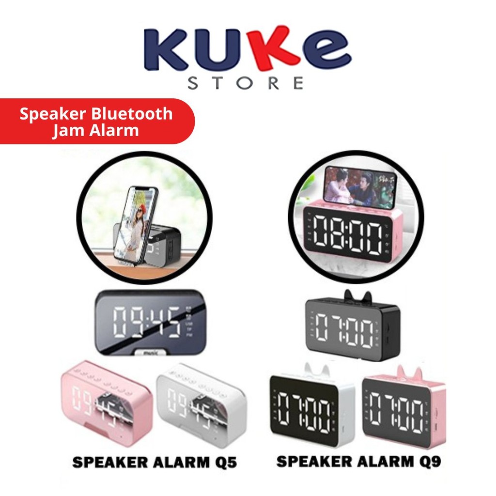 KUKE SPEAKER JAM Bluetooth Q5 Q9 LED Alarm Clock + Phone Stand Holder Digital Display Smart Portable