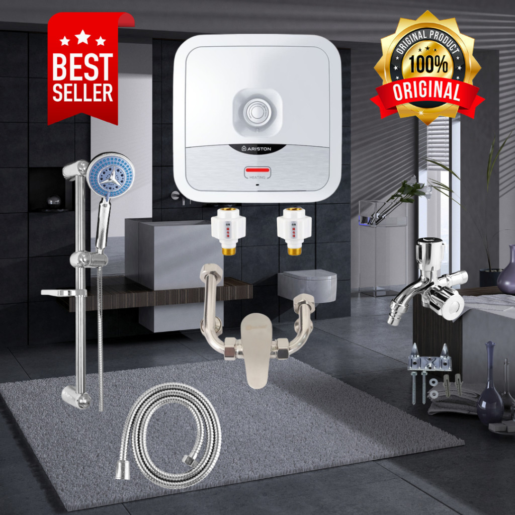 Paket Komplit Water Heater Pemanas Air Kamar Mandi Ariston 30 Liter Tinggal Pasang