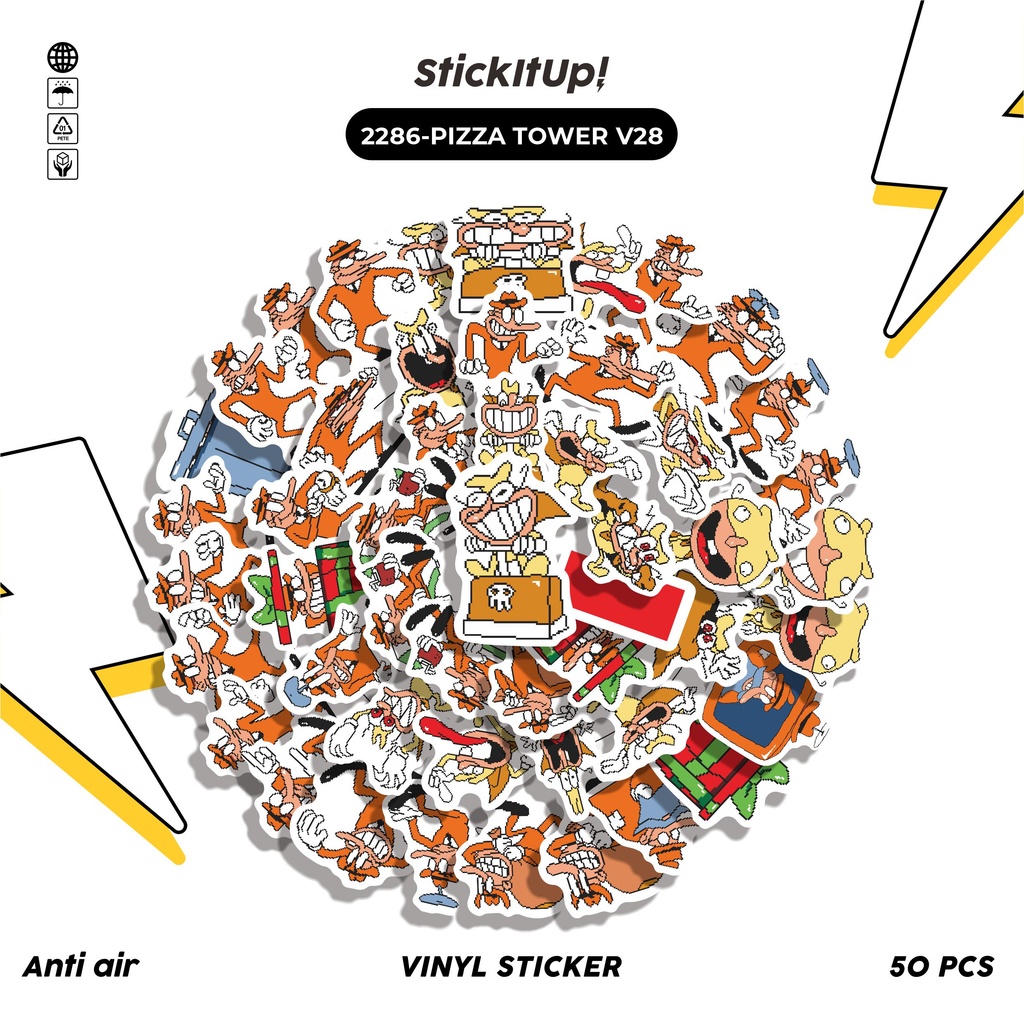 

COD✨ 50 Pcs Sticker Pack PIZZA TOWER V28 Lucu Aesthetic Vynil Waterproof untuk Freebies Sticker Buku Journal Casing HP Laptop