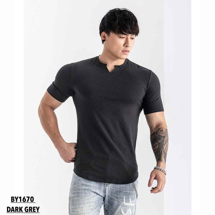 ✨BISA COD✨ -KAOS FASHION KOREA KERAH V KEREN BAGUS PRIA COWOK - Putih, L