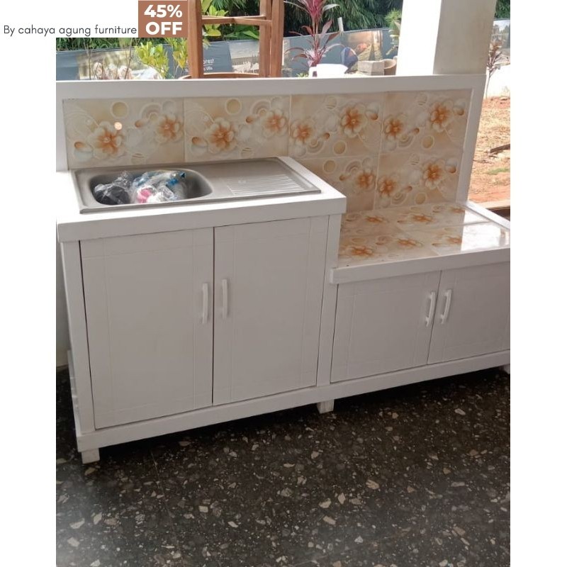 Rak kompor meja kompor wastafel 4 pintu kayu termurah