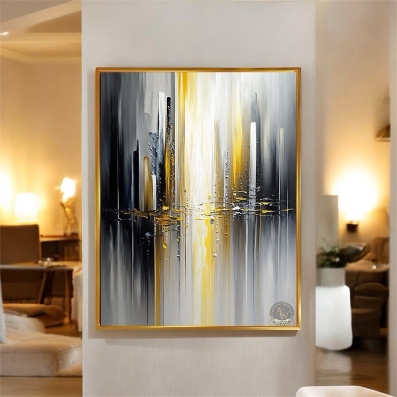 

lukisan abstrak geometric hitam dan kuning