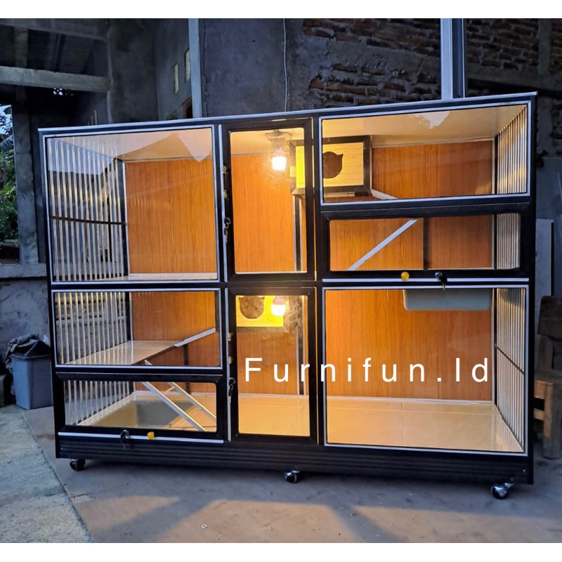 Kandang Kucing Premium / Kandang kucing Kaca / Kandang Kucing Aluminium