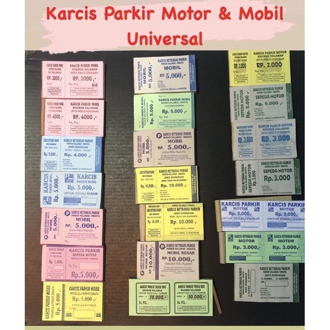 

KARCIS PARKIR MOTOR MOBIL UNIVERSAL KERTAS WARNA