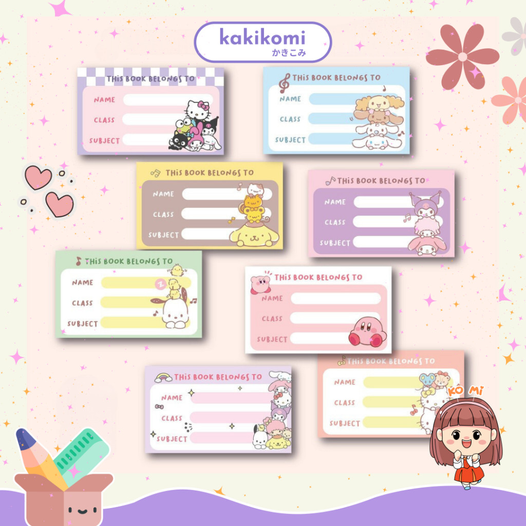 

Sanrio Aesthetic Book Label Sticker Sticker Label Nama Anak Buku Sekolah Stiker Nama Buku Tempelan Lucu Karakter
