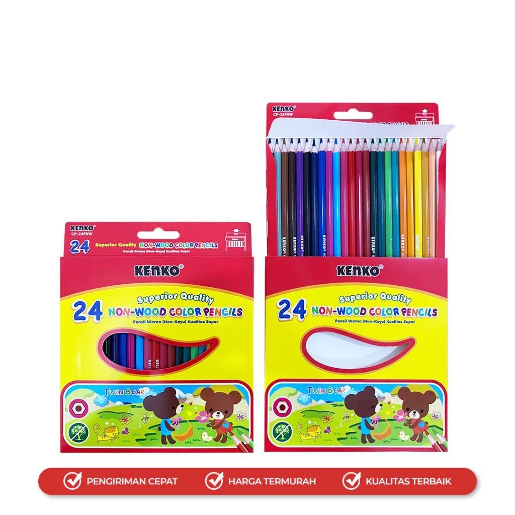 

Pensil Warna / Colored Pencils Superior Quality Non-Wood - Kenko CP-24FNW 24 Warna MURAH