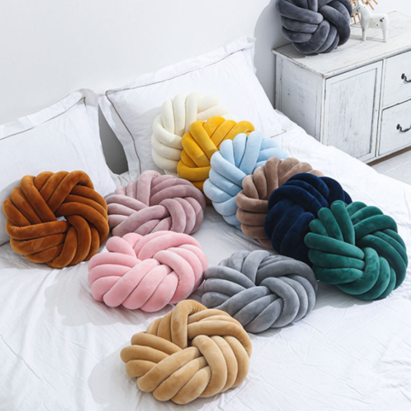 1PC 35cm Cotton DIY Hand Knot Back Cozy Car Creative Lumbar Bed Lounge Bench Pillow Home Decor Sofa 